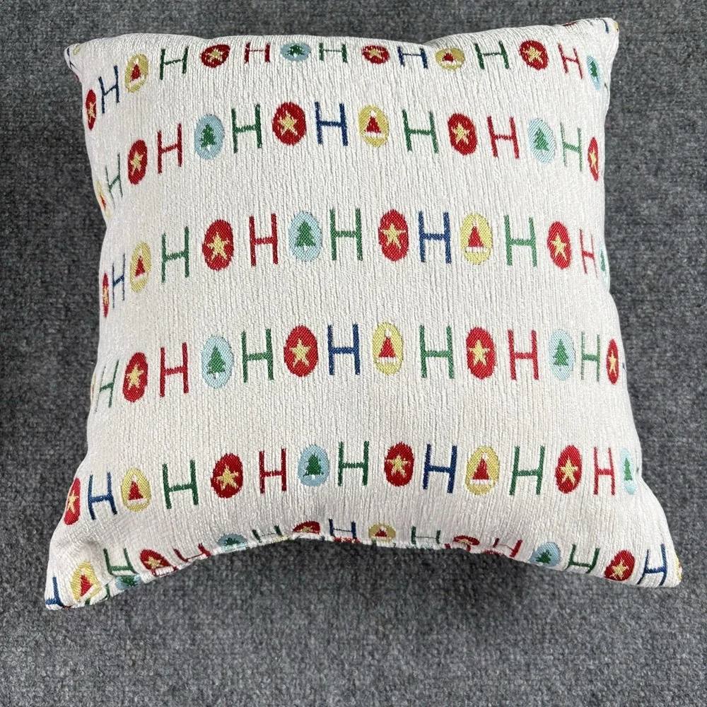 Christmas Throw Pillows Set Of 2 White Red Ho Ho Ho Santa Hat Holiday Farmhouse